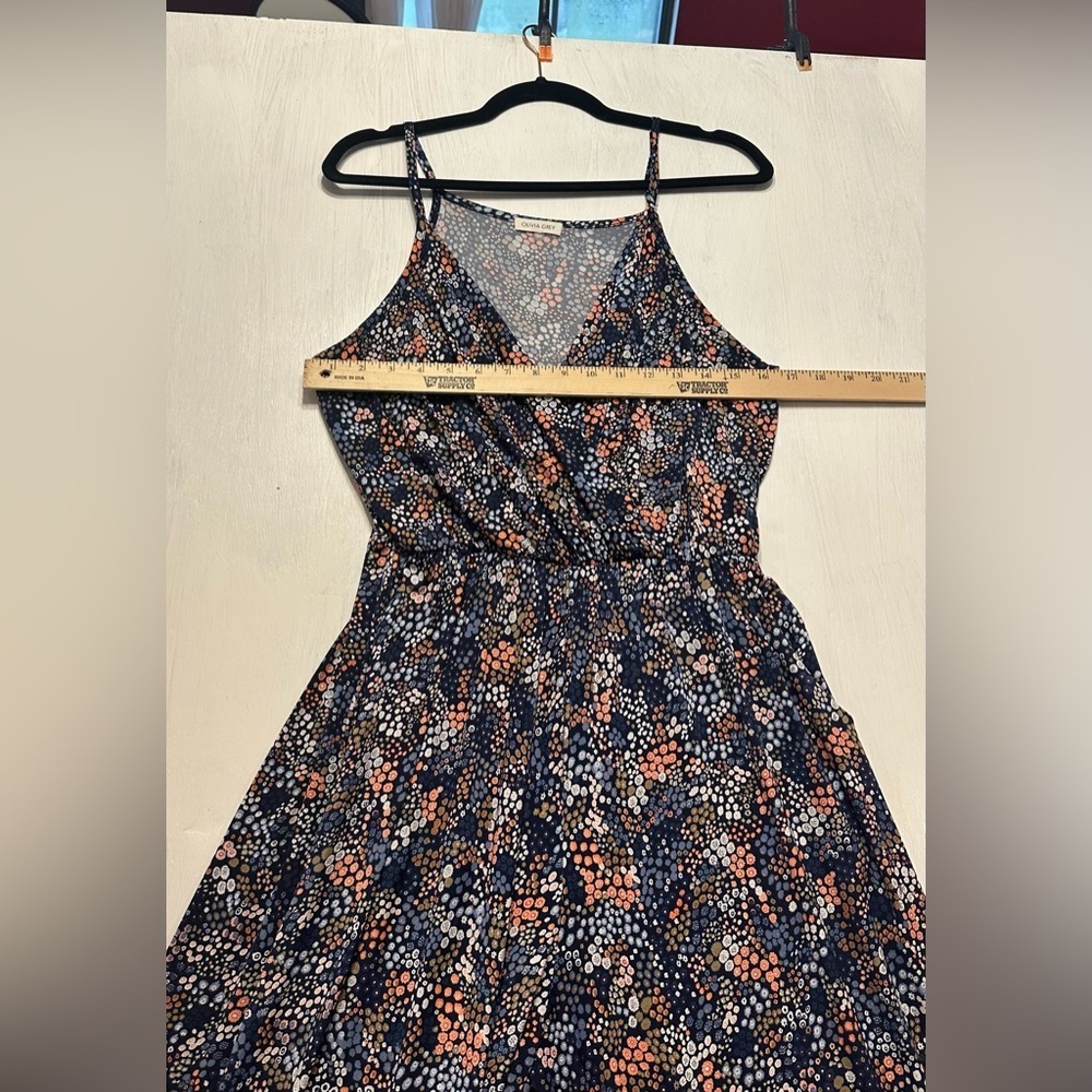 Olivia Grey Sleeveless Wide-Leg Jumpsuit L Navy Multi Dot Print V-Neck - Picture 8 of 11